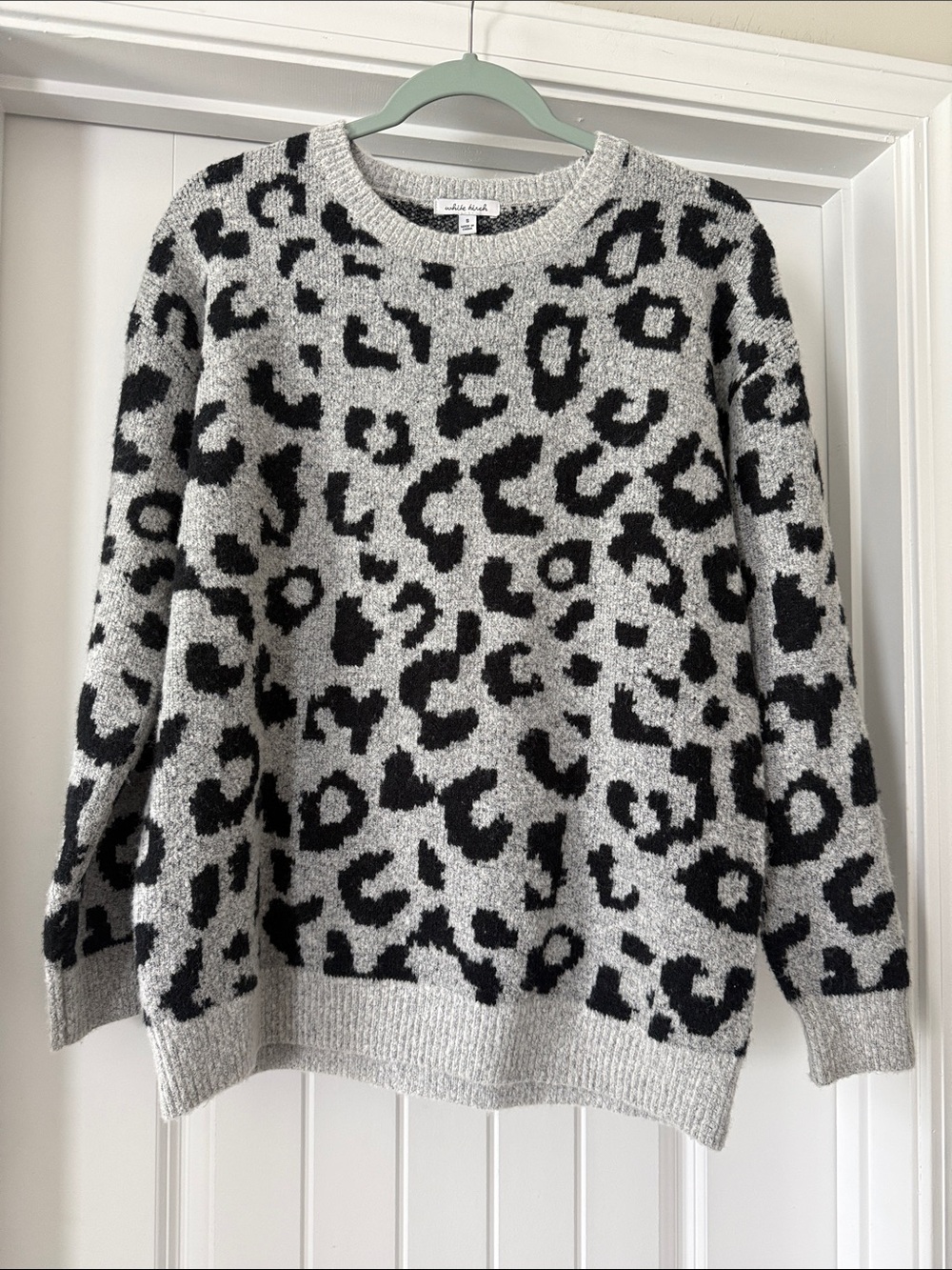 white birch Gray and Black Leopard Print Crewneck Sweater